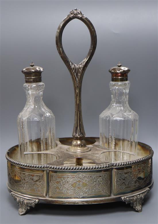 A Victorian silver oval cruet stand, Boardman & Glossup, Sheffield, 1875, height 26.5cm.